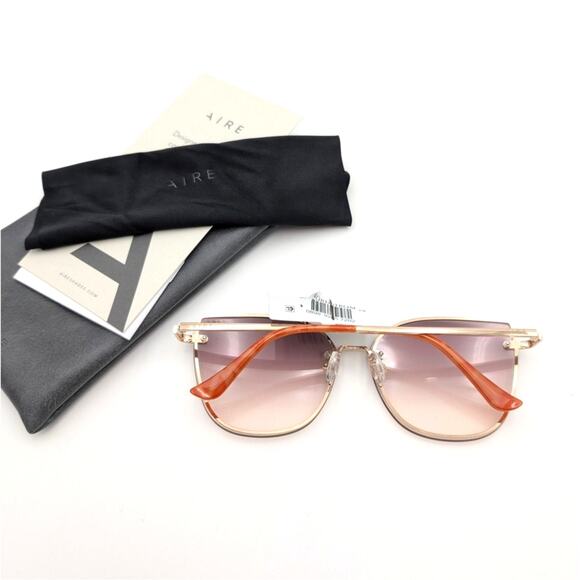 Aire Amor Cat Eye Sunglasses Glitter Rim Bright Gold Shimmer/Brown Grad One Size - Picture 2 of 9